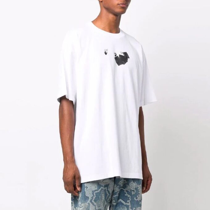 Off-White Men’ s FW21 Round Neck Arrow Pattern Printing Short Sleeve Loose Fit White T-Shirt