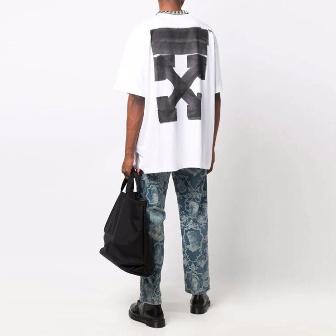 Off-White Men’ s FW21 Round Neck Arrow Pattern Printing Short Sleeve Loose Fit White T-Shirt