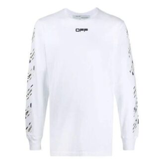 Off-White Men’ s FW21 Rubber Strap Long Sleeves Slim Fit White T-Shirt Off-White Men’ s FW21 Rubber Strap Long Sleeves Slim Fit White T-Shirt