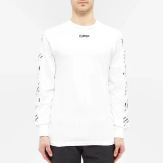 Off-White Men’ s FW21 Rubber Strap Long Sleeves Slim Fit White T-Shirt Off-White Men’ s FW21 Rubber Strap Long Sleeves Slim Fit White T-Shirt