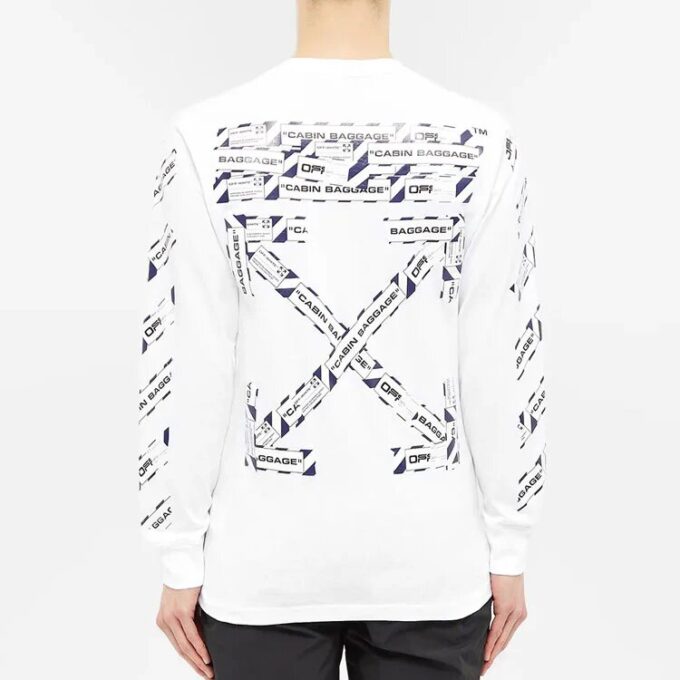 Off-White Men’ s FW21 Rubber Strap Long Sleeves Slim Fit White T-Shirt