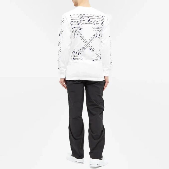 Off-White Men’ s FW21 Rubber Strap Long Sleeves Slim Fit White T-Shirt