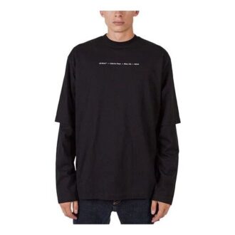 Off-White Men’ s FW21 Sleeve Printing Green Arrow Long Sleeves Loose Fit Black T-Shirt Off-White Men’ s FW21 Sleeve Printing Green Arrow Long Sleeves Loose Fit Black T-Shirt