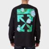 Off-White Men’ s FW21 Sleeve Printing Green Arrow Long Sleeves Loose Fit Black T-Shirt