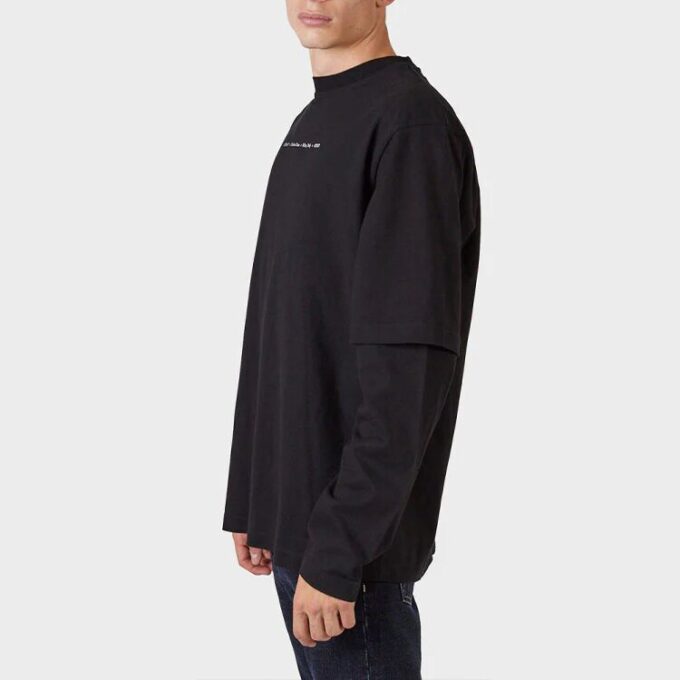 Off-White Men’ s FW21 Sleeve Printing Green Arrow Long Sleeves Loose Fit Black T-Shirt