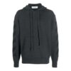 Off-White Men’ s FW21 Solid Color Logo Intarsia Hooded Pullover Wool Sweater Version Gray