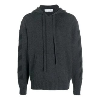 Off-White Men’ s FW21 Solid Color Logo Intarsia Hooded Pullover Wool Sweater Version Gray Off-White Men’ s FW21 Solid Color Logo Intarsia Hooded Pullover Wool Sweater Version Gray