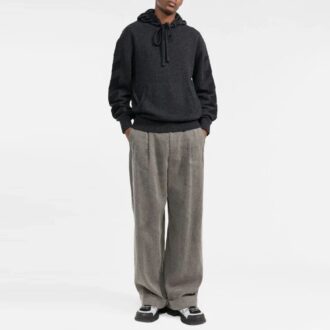 Off-White Men’ s FW21 Solid Color Logo Intarsia Hooded Pullover Wool Sweater Version Gray Off-White Men’ s FW21 Solid Color Logo Intarsia Hooded Pullover Wool Sweater Version Gray