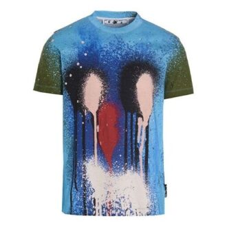 Off-White Men’ s FW21 Spray Painting Round Neck Short Sleeve Blue T-Shirt Off-White Men’ s FW21 Spray Painting Round Neck Short Sleeve Blue T-Shirt