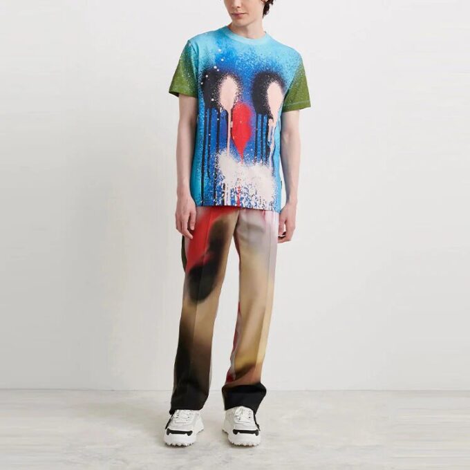 Off-White Men’ s FW21 Spray Painting Round Neck Short Sleeve Blue T-Shirt