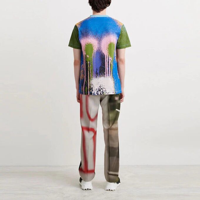 Off-White Men’ s FW21 Spray Painting Round Neck Short Sleeve Blue T-Shirt
