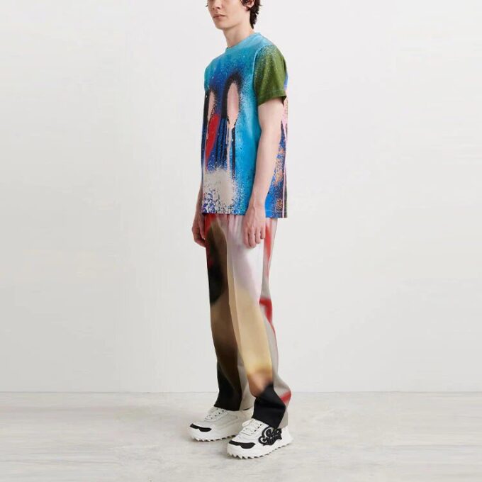 Off-White Men’ s FW21 Spray Painting Round Neck Short Sleeve Blue T-Shirt