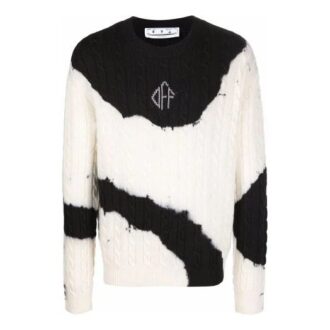 Off-White Men’ s FW21 Tie Dye Pattern Colorblock Knit Round Neck Pullover Wool Sweater Loose Fit White Off-White Men’ s FW21 Tie Dye Pattern Colorblock Knit Round Neck Pullover Wool Sweater Loose Fit White