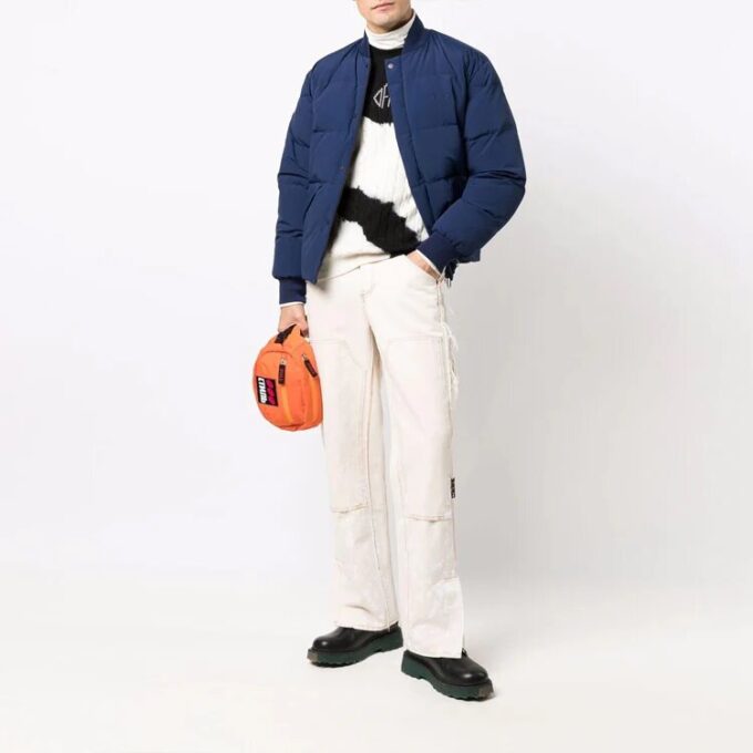 Off-White Men’ s FW21 Tie Dye Pattern Colorblock Knit Round Neck Pullover Wool Sweater Loose Fit White