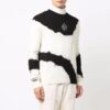 Off-White Men’ s FW21 Tie Dye Pattern Colorblock Knit Round Neck Pullover Wool Sweater Loose Fit White