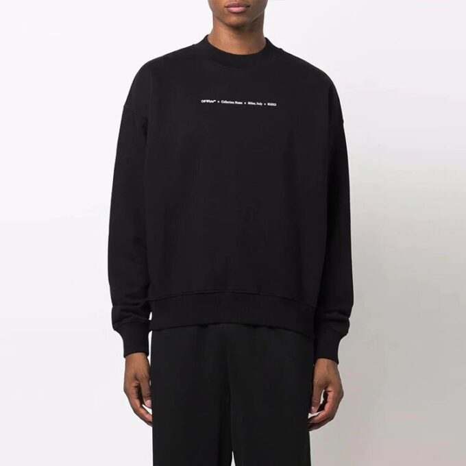 Off-White Men’ s FW21 Tornado Arrow Logo Printing Pullover Round Neck Loose Fit Black