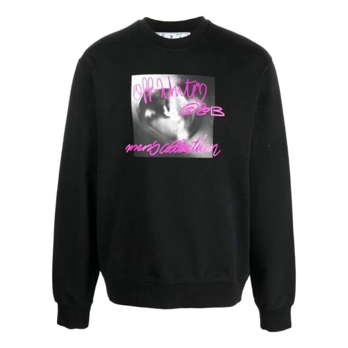 Off-White Men’ s FW22 Alphabet Logo Pattern Printing Round Neck Pullover Long Sleeves Black