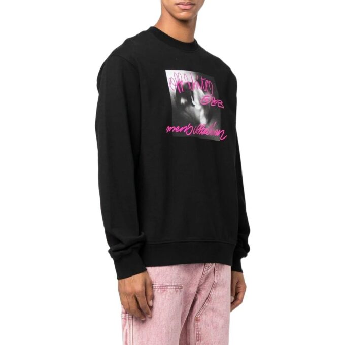 Off-White Men’ s FW22 Alphabet Logo Pattern Printing Round Neck Pullover Long Sleeves Black