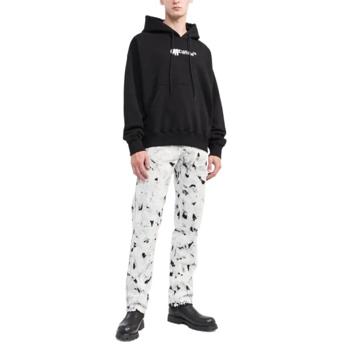 Off-White Men’ s FW22 Alphabet Logo Printing Hooded Long Sleeves Loose Fit Black