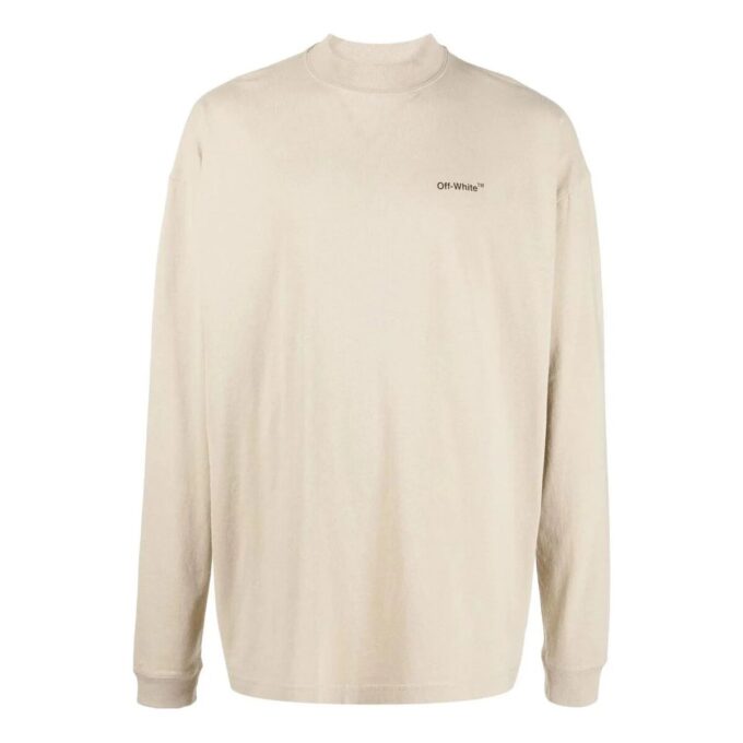 Off-White Men’ s FW22 Alphabet Logo Printing Round Neck Long Sleeves Loose Fit Creamy White T-Shirt