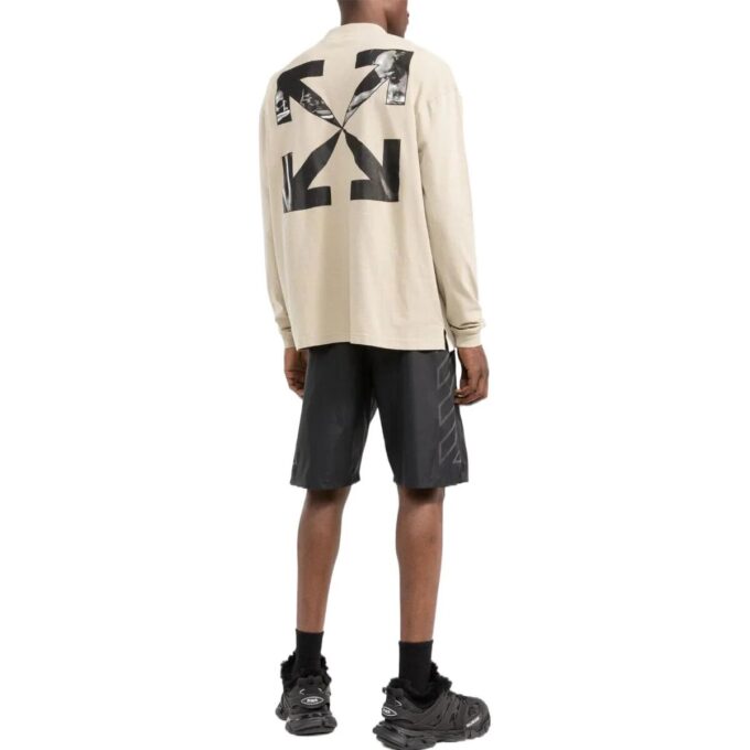 Off-White Men’ s FW22 Alphabet Logo Printing Round Neck Long Sleeves Loose Fit Creamy White T-Shirt
