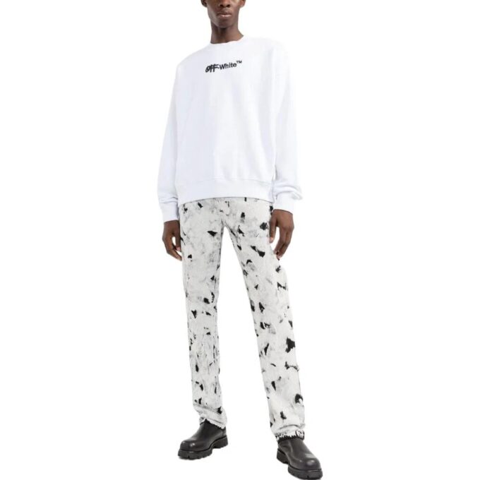 Off-White Men’ s FW22 Alphabet Printing Pullover Round Neck Long Sleeves Version White