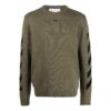 Off-White Men’ s FW22 Arrow Printing Cozy Round Neck Wool Sweater Military Green