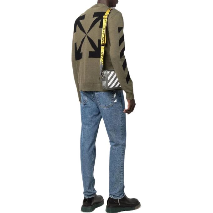 Off-White Men’ s FW22 Arrow Printing Cozy Round Neck Wool Sweater Military Green