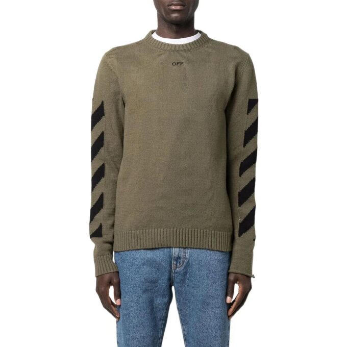 Off-White Men’ s FW22 Arrow Printing Cozy Round Neck Wool Sweater Military Green