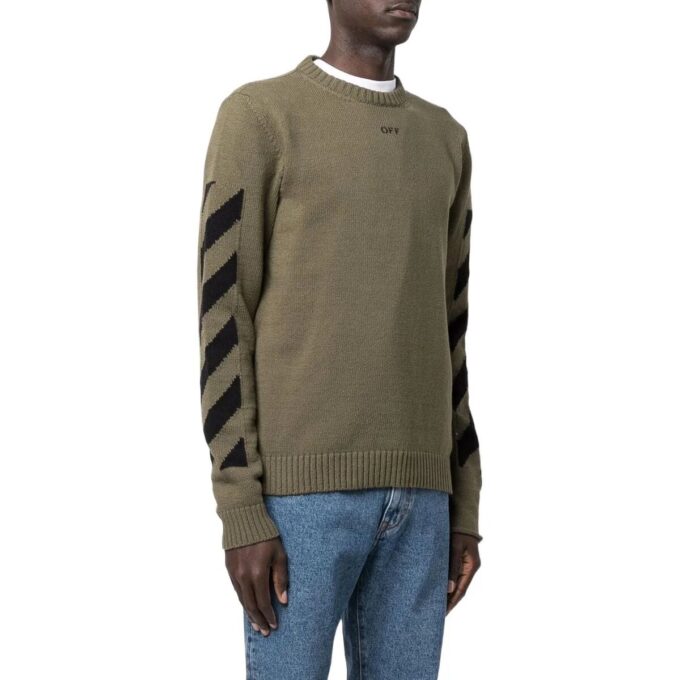 Off-White Men’ s FW22 Arrow Printing Cozy Round Neck Wool Sweater Military Green