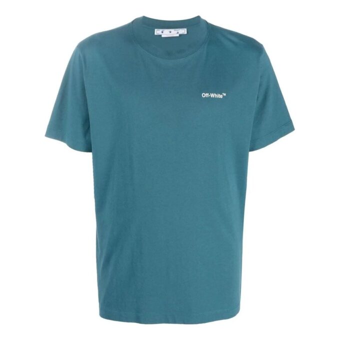 Off-White Men’ s FW22 Arrow Printing Round Neck Short Sleeve Ordinary Version Blue T-Shirt