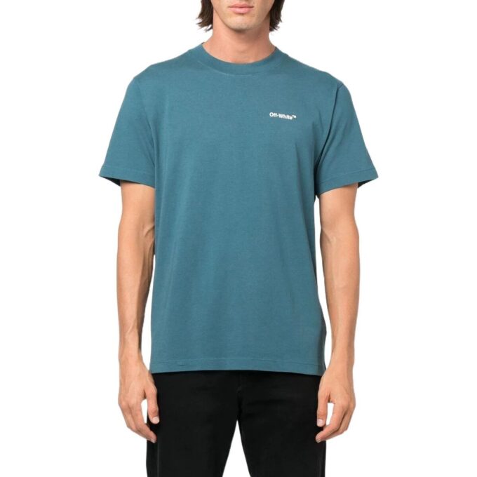 Off-White Men’ s FW22 Arrow Printing Round Neck Short Sleeve Ordinary Version Blue T-Shirt