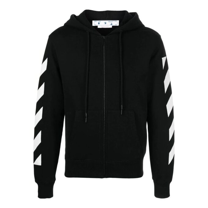 Off-White Men’ s FW22 Back Arrow Pattern Printing Hooded Long Sleeves Ordinary Version Black