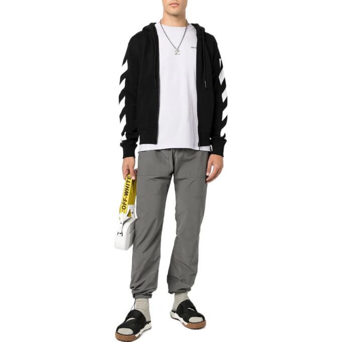 Off-White Men’ s FW22 Back Arrow Pattern Printing Hooded Long Sleeves Ordinary Version Black