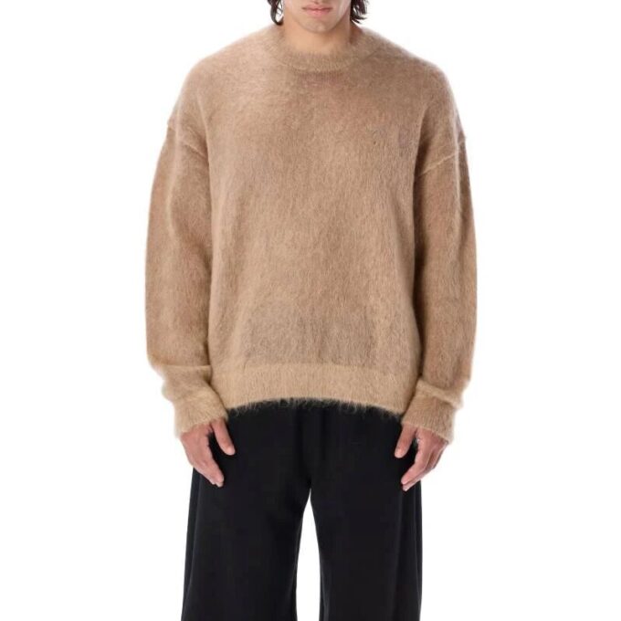 Off-White Men’ s FW22 Back Arrow Printing Round Neck Long Sleeves Pullover Wool Sweater Version Brown