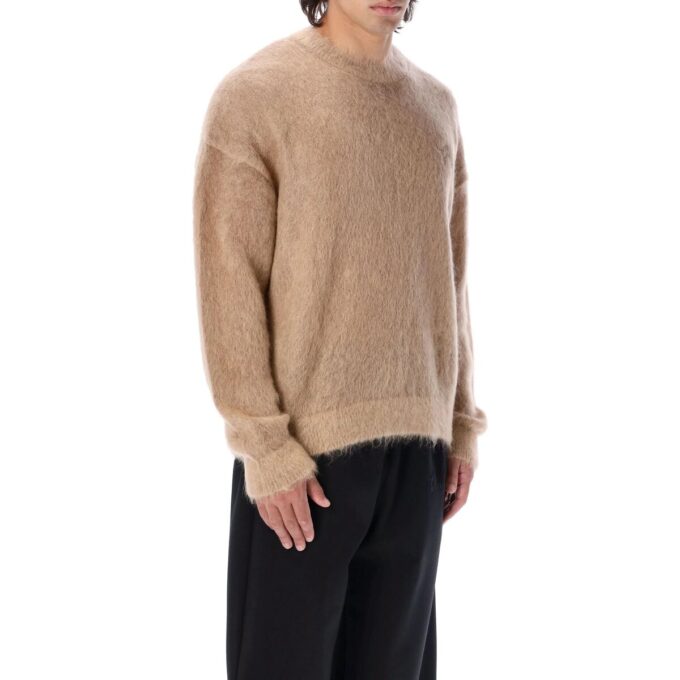 Off-White Men’ s FW22 Back Arrow Printing Round Neck Long Sleeves Pullover Wool Sweater Version Brown