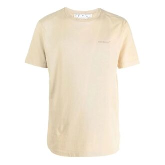 Off-White Men’ s FW22 Back Stripe Printing Round Neck Short Sleeve Ordinary Version Light Brown T-Shirt Off-White Men’ s FW22 Back Stripe Printing Round Neck Short Sleeve Ordinary Version Light Brown T-Shirt