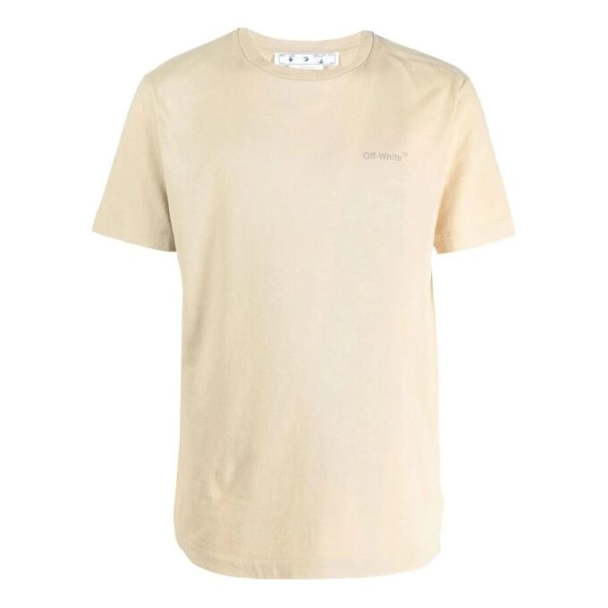 Off-White Men’ s FW22 Back Stripe Printing Round Neck Short Sleeve Ordinary Version Light Brown T-Shirt