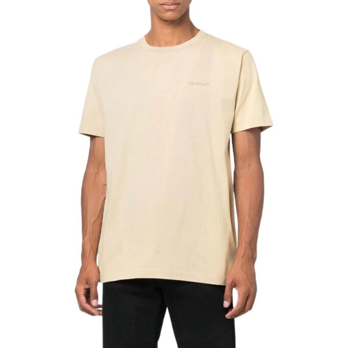 Off-White Men’ s FW22 Back Stripe Printing Round Neck Short Sleeve Ordinary Version Light Brown T-Shirt
