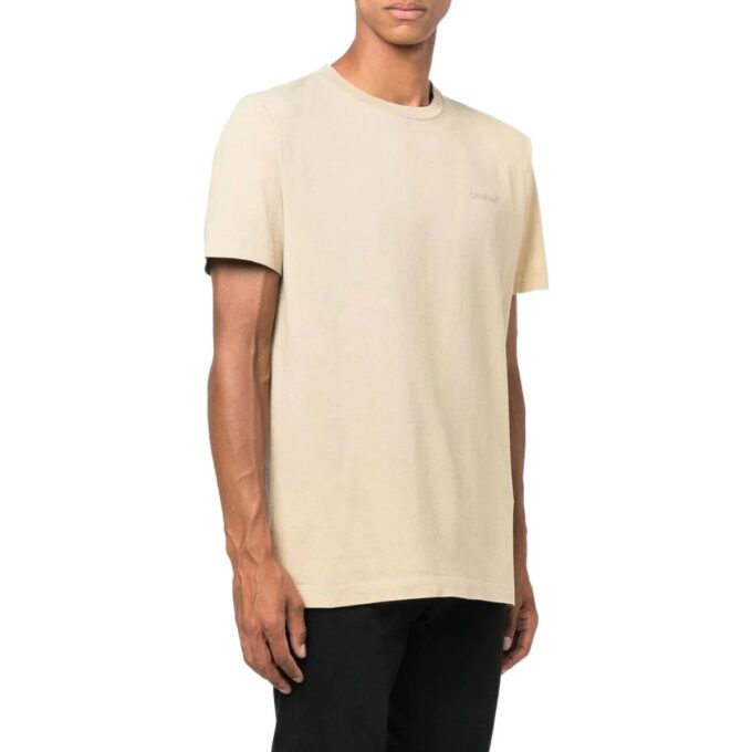 Off-White Men’ s FW22 Back Stripe Printing Round Neck Short Sleeve Ordinary Version Light Brown T-Shirt
