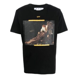 Off-White Men’ s FW22 Caravaggio Arrow Character Printing Casual Short Sleeve Black T-Shirt Off-White Men’ s FW22 Caravaggio Arrow Character Printing Casual Short Sleeve Black T-Shirt