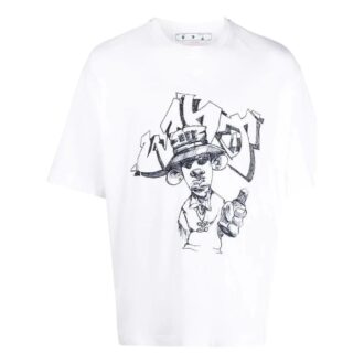 Off-White Men’ s FW22 Cartoon Printing Round Neck Short Sleeve Loose Fit White T-Shirt Off-White Men’ s FW22 Cartoon Printing Round Neck Short Sleeve Loose Fit White T-Shirt