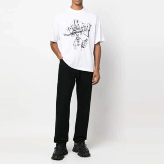 Off-White Men’ s FW22 Cartoon Printing Round Neck Short Sleeve Loose Fit White T-Shirt Off-White Men’ s FW22 Cartoon Printing Round Neck Short Sleeve Loose Fit White T-Shirt