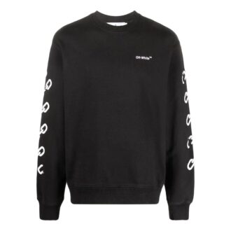 Off-White Men’ s FW22 Chain Logo Printing Round Neck Pullover Loose Fit Black Off-White Men’ s FW22 Chain Logo Printing Round Neck Pullover Loose Fit Black