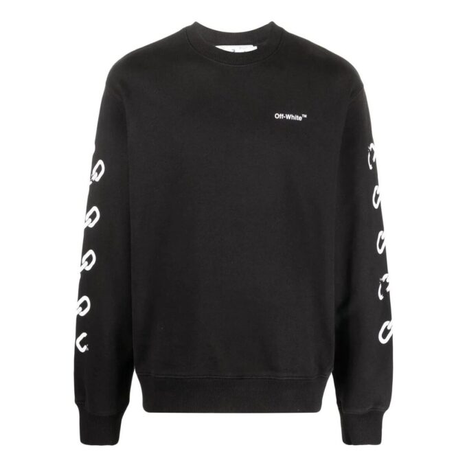 Off-White Men’ s FW22 Chain Logo Printing Round Neck Pullover Loose Fit Black