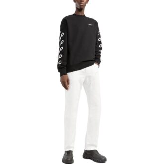 Off-White Men’ s FW22 Chain Logo Printing Round Neck Pullover Loose Fit Black Off-White Men’ s FW22 Chain Logo Printing Round Neck Pullover Loose Fit Black