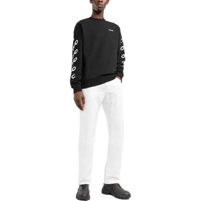 Off-White Men’ s FW22 Chain Logo Printing Round Neck Pullover Loose Fit Black
