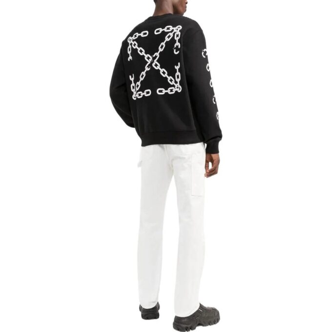 Off-White Men’ s FW22 Chain Logo Printing Round Neck Pullover Loose Fit Black