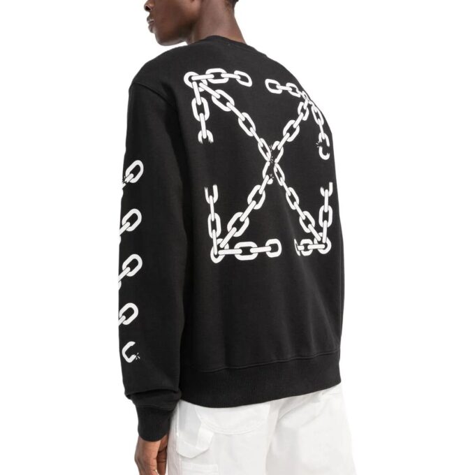 Off-White Men’ s FW22 Chain Logo Printing Round Neck Pullover Loose Fit Black