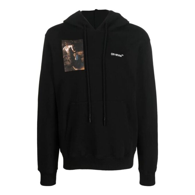 Off-White Men’ s FW22 Character Printing Hooded Long Sleeves Loose Fit Black